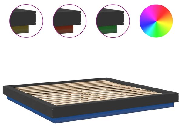 Okvir kreveta s LED svjetlima crni 200x200 cm konstruirano drvo - Crna / 200 x 200 cm