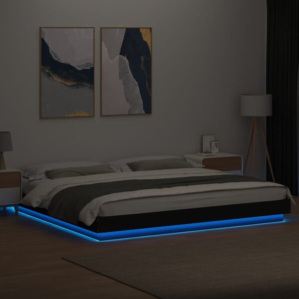 Okvir kreveta s LED svjetlima crni 200x200 cm konstruirano drvo - Crna / 200 x 200 cm