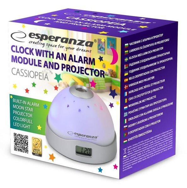 Projektorska rgb led zvezdna budilka s lasersko projekcijo časa - esperanza