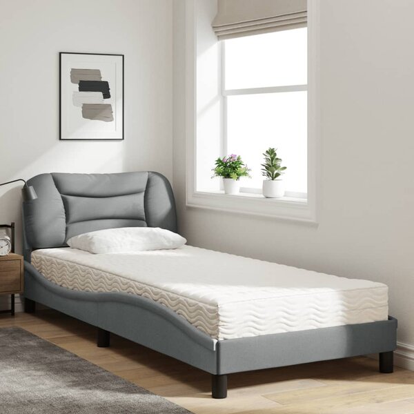 Krevet s madracem Hvar svjetlosivi 90x190 cm od tkanine - Siva / 90 x 190 cm