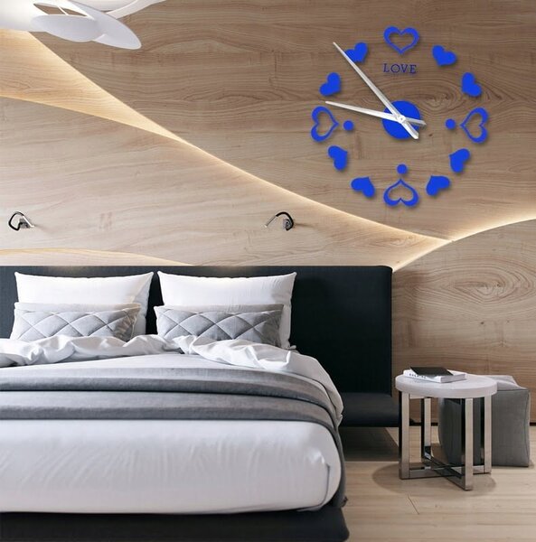 3D moderni zidni sat 130 cm plava srca