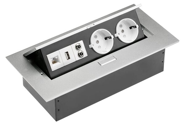 UGRADNA UTIČNICA 2xšuko 2xUSB, Audio, RJ45 SIVA