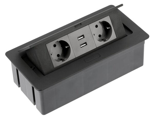 UGRADNA UTIČNICA 2xšuko 2xUSB s 1,5m KABELA CRNA SOFT