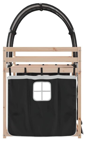 Krevet na kat sa zavjesama bijelo-crni 90 x 190 cm od borovine - Crna / 90 x 190 cm