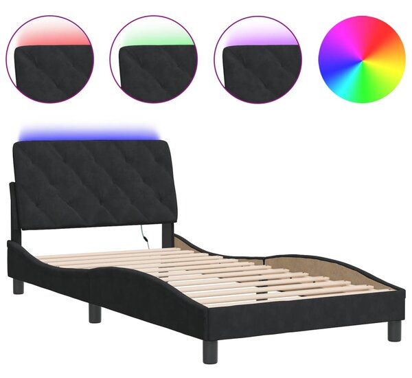Okvir kreveta s LED-om bez madraca crni 100 x 200 cm baršunasti - Crna / 100 x 200 cm