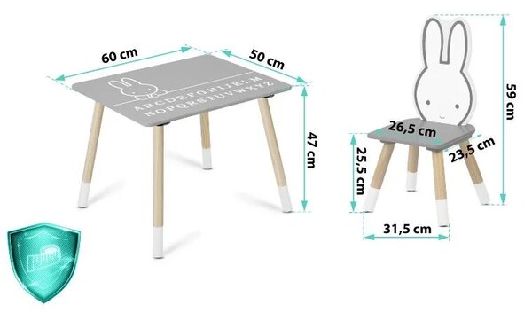 Dječji set stol i stolica - Miffy Grey