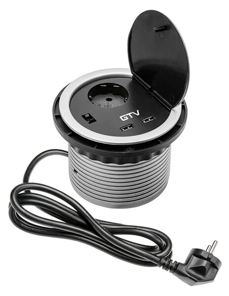 UGRADNA UTIČNICA 1xšuko 2xusb S 1,5m KABELA SIVA CHARGER