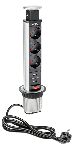 UGRADNA UTIČNICA 3xšuko 2xUSB S KABELOM SIVA