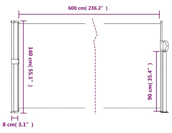 Uvlačiva bočna tenda 140 x 600 cm smeđa - Smeđa / 140 x 600 cm