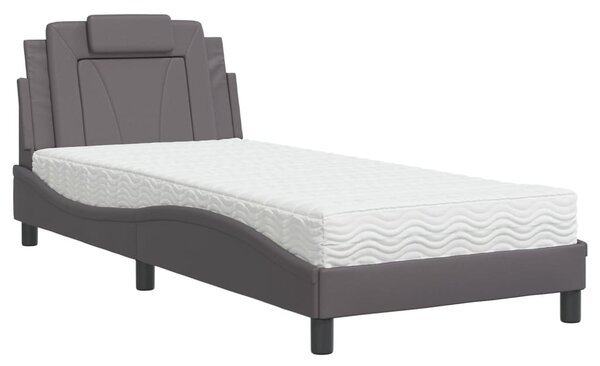 Krevet Viana s madracem sivi 80 x 200 cm od umjetne kože - Siva / 80 x 200 cm