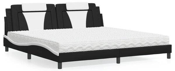 Krevet Viana s madracem crno-bijeli 200 x 200 cm od umjetne kože - Crna / 200 x 200 cm