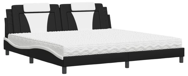 Krevet Viana s madracem crno-bijeli 200 x 200 cm od umjetne kože - Crna / 200 x 200 cm