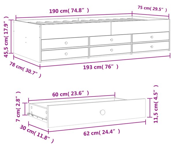 Dnevni krevet s ladicama bez madraca crni 75x190 cm - Crna / 75 x 190 cm