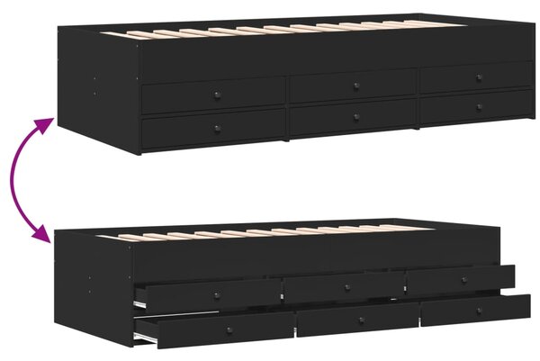 Dnevni krevet s ladicama bez madraca crni 75x190 cm - Crna / 75 x 190 cm