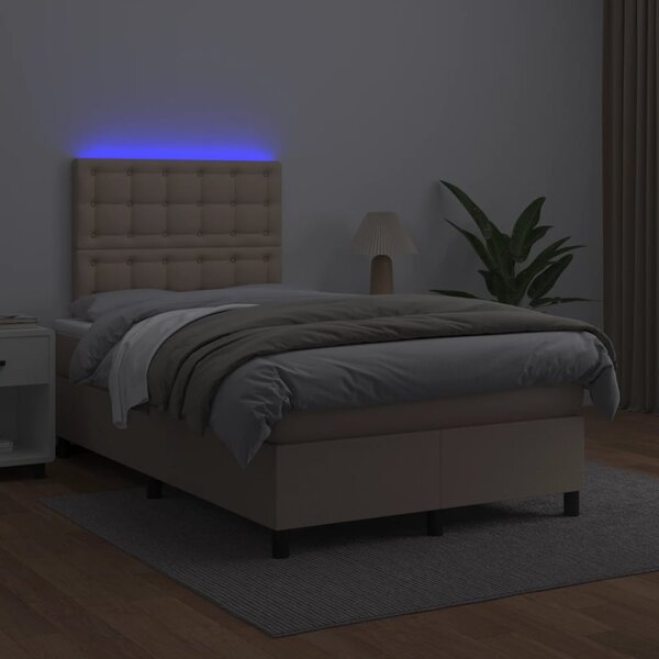 Krevet s oprugama i madracem LED 120x190 cm umjetna koža - Boja cappuccina / 120 x 190 cm