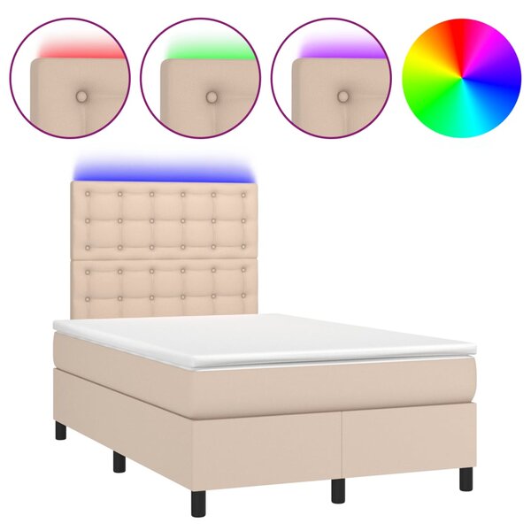Krevet s oprugama i madracem LED 120x190 cm umjetna koža - Boja cappuccina / 120 x 190 cm