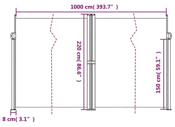 Bočna tenda na uvlačenje crna 220 x 1000 cm - Crna / 220 x 1000 cm