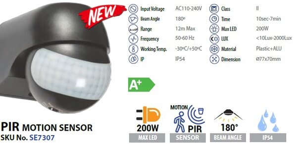 PIR SENZOR POKRETA IP54 180°