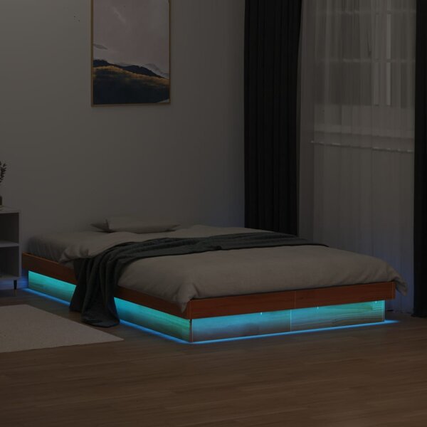 LED okvir kreveta voštano smeđi 135x190 cm od masivne borovine - Smeđa / 135 x 190 cm