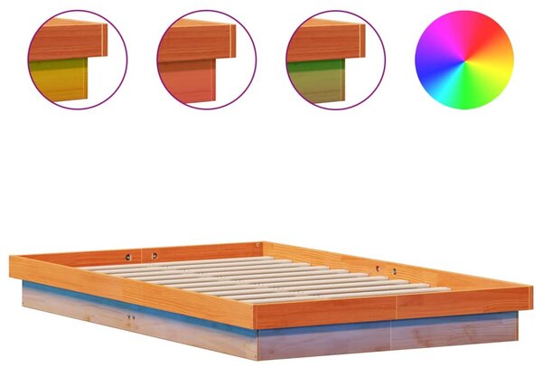 LED okvir kreveta voštano smeđi 135x190 cm od masivne borovine - Smeđa / 135 x 190 cm