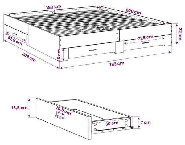 Okvir kreveta s ladicama boja hrasta 180x200 cm - Smeđa / 180 x 200 cm