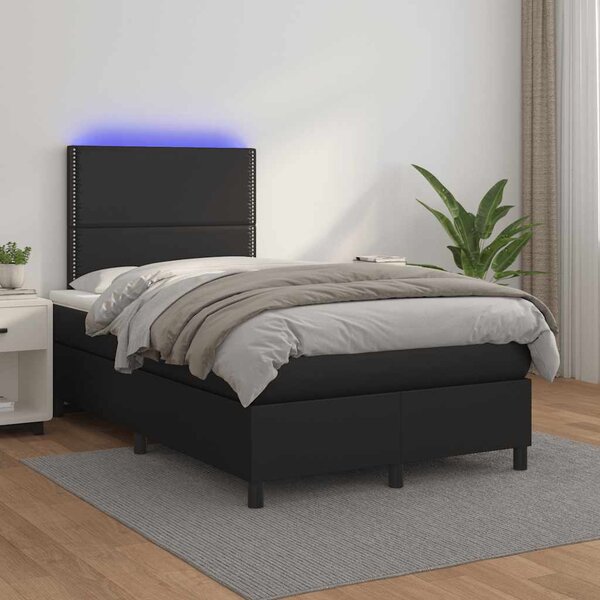 Krevet box spring s madracem LED crni 120 x 190 cm umjetna koža - Crna / 120 x 190 cm