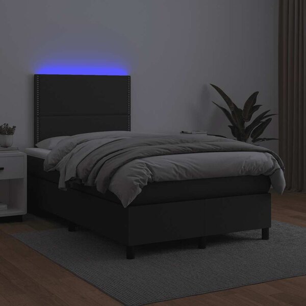 Krevet box spring s madracem LED crni 120 x 190 cm umjetna koža - Crna / 120 x 190 cm
