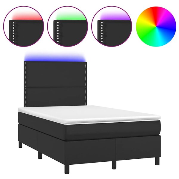 Krevet box spring s madracem LED crni 120 x 190 cm umjetna koža - Crna / 120 x 190 cm