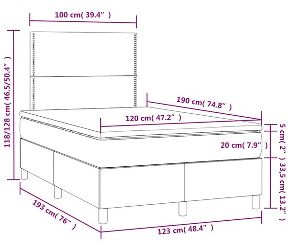 Krevet box spring s madracem LED crni 120 x 190 cm umjetna koža - Crna / 120 x 190 cm