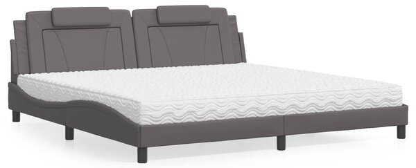 Krevet Viana s madracem sivi 200 x 200 cm od umjetne kože - Siva / 200 x 200 cm