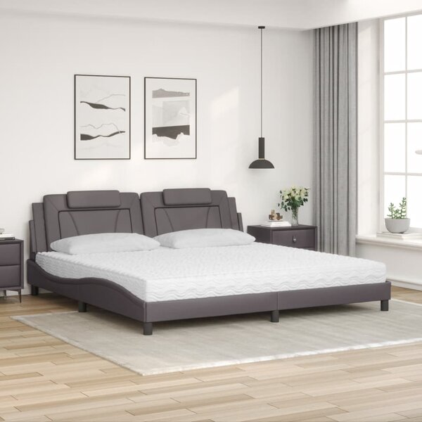 Krevet Viana s madracem sivi 200 x 200 cm od umjetne kože - Siva / 200 x 200 cm