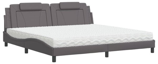 Krevet Viana s madracem sivi 200 x 200 cm od umjetne kože - Siva / 200 x 200 cm