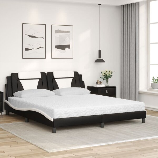 Krevet Viana s madracem crno-bijeli 180 x 200 cm od umjetne kože - Crna / 180 x 200 cm