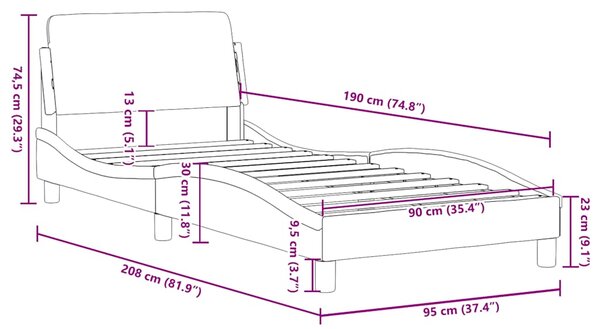 Okvir kreveta s uzglavljem Dover plavi 90x190 cm tkanine - Plava / 90 x 190 cm