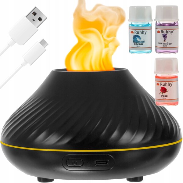 Led rgb črn difuzor vlažilec zraka izparjevalnik 130ml usb + arome - ruhhy