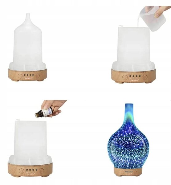 3v1 led rgb steklen difuzor vlažilec zraka izparjevalnik in projektor 100ml + arome - ruhhy
