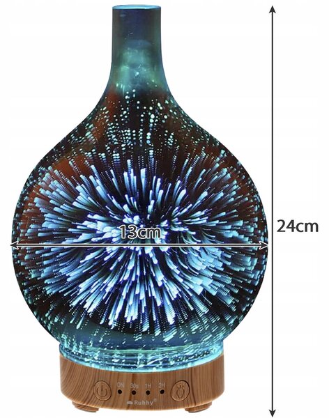 3v1 led rgb steklen difuzor vlažilec zraka izparjevalnik in projektor 100ml + arome - ruhhy