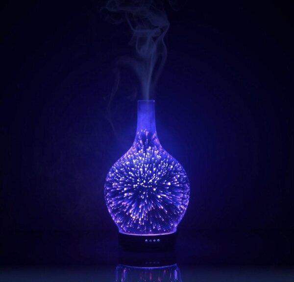 3v1 led rgb steklen difuzor vlažilec zraka izparjevalnik in projektor 100ml + arome - ruhhy