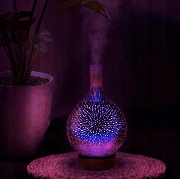 3v1 led rgb steklen difuzor vlažilec zraka izparjevalnik in projektor 100ml + arome - ruhhy