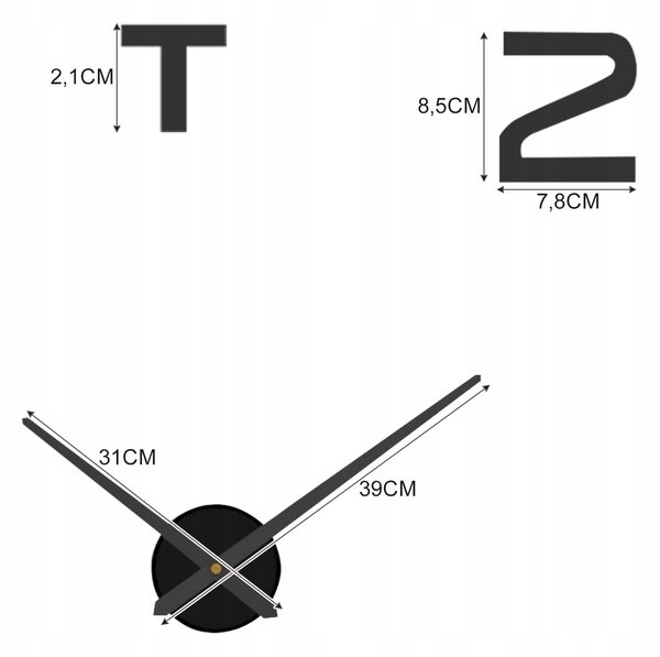 3D moderni zidni sat 130cm crni