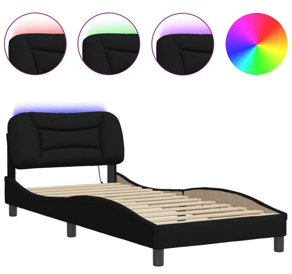 Okvir kreveta s LED-om bez madraca Hvar crni 90x200cm od tkanine - Crna / 90 x 200 cm