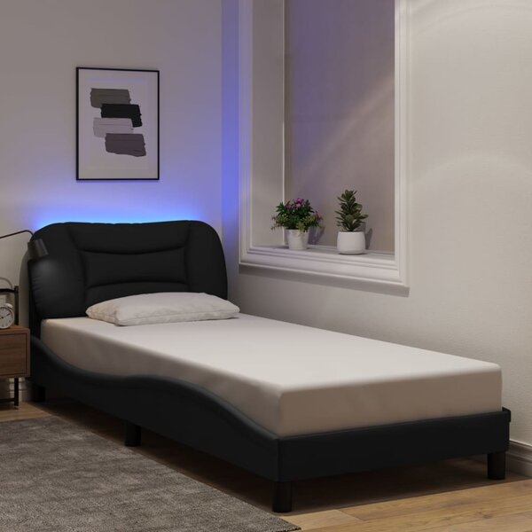 Okvir kreveta s LED-om bez madraca Hvar crni 90x200cm od tkanine - Crna / 90 x 200 cm
