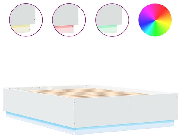 Okvir kreveta s LED svjetlima bijeli 150 x 200 cm drveni - Bijela / 150 x 200 cm
