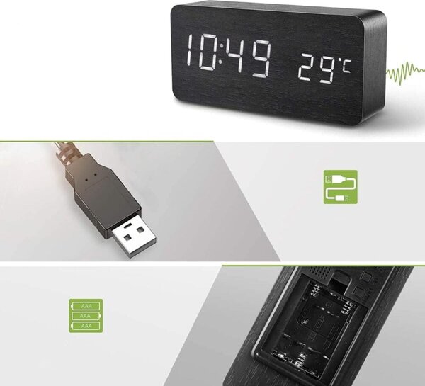 4V1 Drveni moderni elektronički budilica i termometar od 15 cm