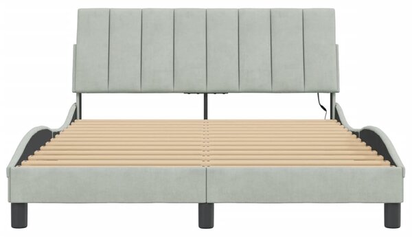 Okvir kreveta s LED-om bez madraca Hanko svjetlosivi 140x190 cm baršunasti - Siva / 140 x 190 cm