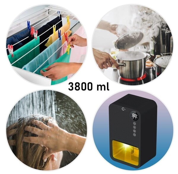 85W Dehumidifier i pročišćivač zraka Amortiber Apsourber 3,8L Crni LED RGB