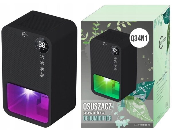 85W Dehumidifier i pročišćivač zraka Amortiber Apsourber 3,8L Crni LED RGB