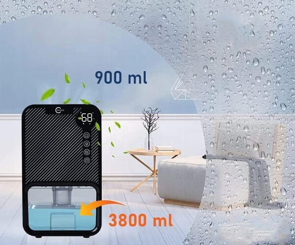 85W Dehumidifier i pročišćivač zraka Amortiber Apsourber 3,8L Crni LED RGB