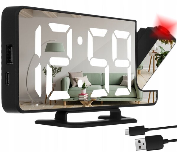 4V1 Projekcijski budilica s LCD zaslonom i ogledalom crnim