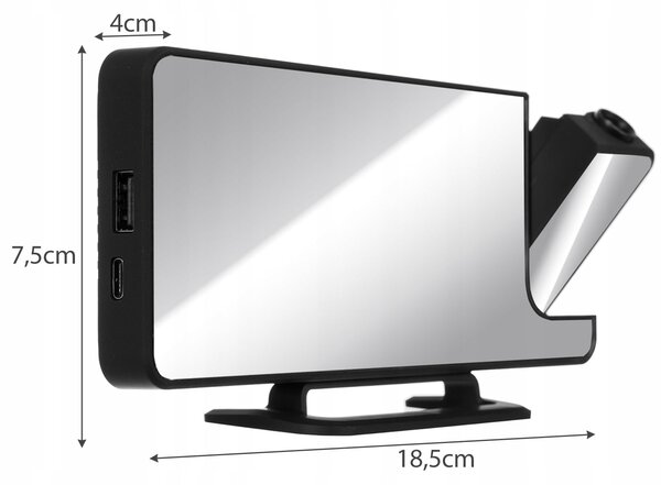 4V1 Projekcijski budilica s LCD zaslonom i ogledalom crnim